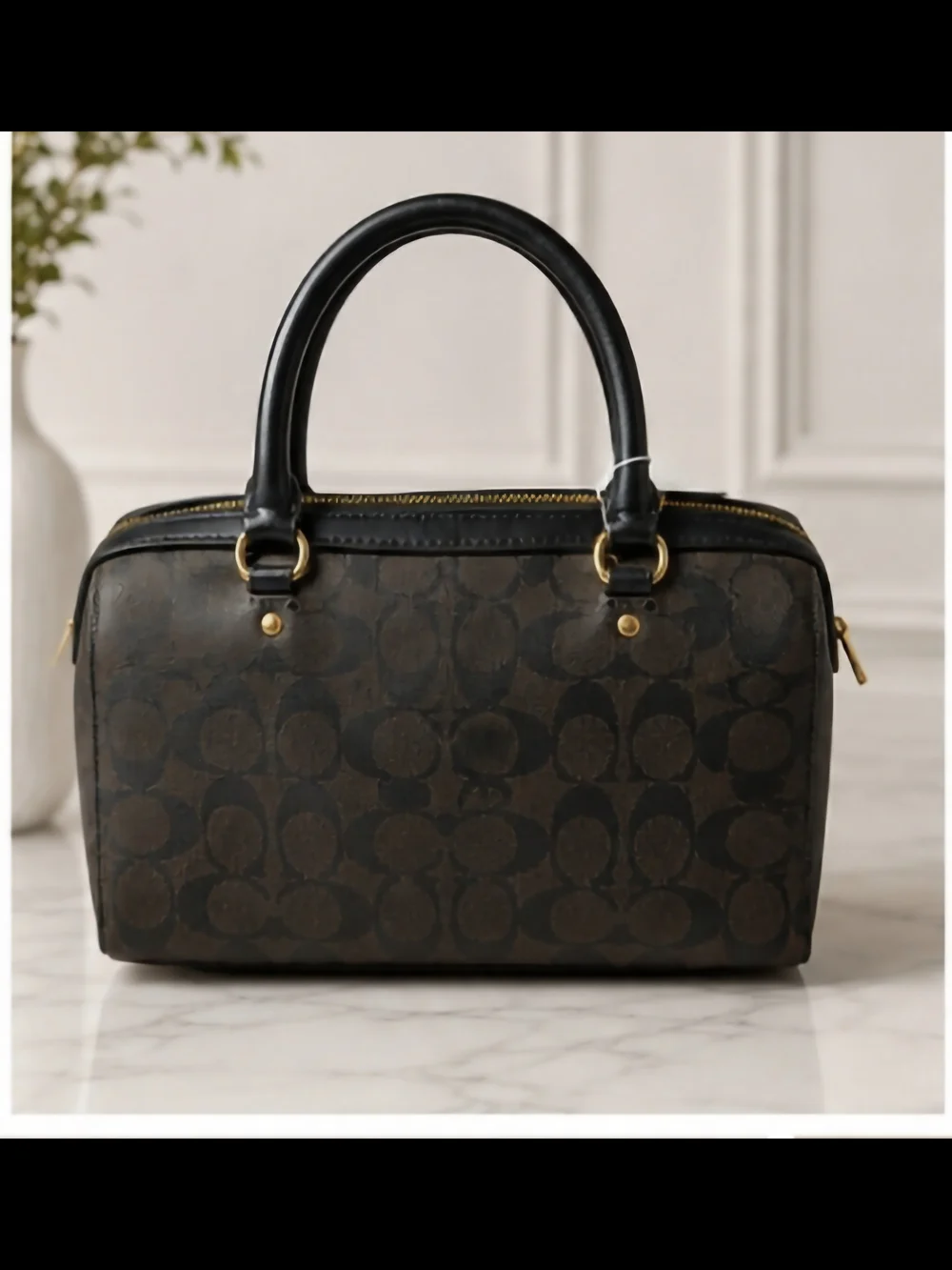 Coach Dark Brown/Black Signature Mini Satchel